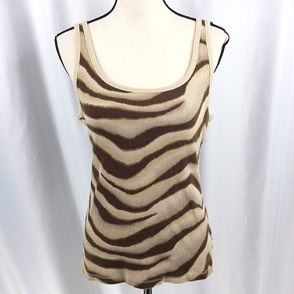 Lauren Ralph Lauren Active Zebra Waffle Knit Tank Top Women's Size Large Brown